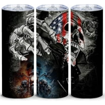20 Oz American Skull Gift for Men,Motorcycle Cup for Men,Skull Tumbler Cup Water Bottle,Novelty Birthday Gifts for Him,Dad''s Day Gift, American Flag Stainless Steel Double Wall Slim Tumbler with Lid