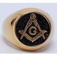 thumbnail image 2 of Masonic Rings Gold Plated Freemason Ring. Masons Chiseled Enamel Steel Band, 2 of 2