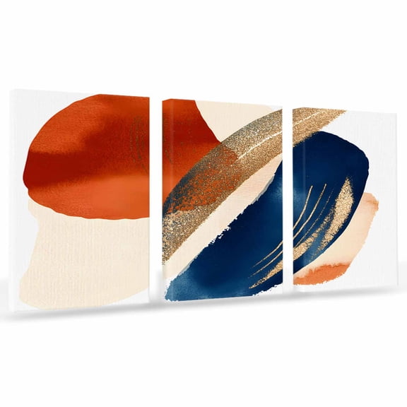 Abstract Graffiti Canvas Wall Art 3 Panels, Vintage Gold Orange Blue Shape Framed Wall Decor Modern Artwork Prints Painting for Living Room, Bedroom, Kitchen & Cafe Decor 16" x 20"