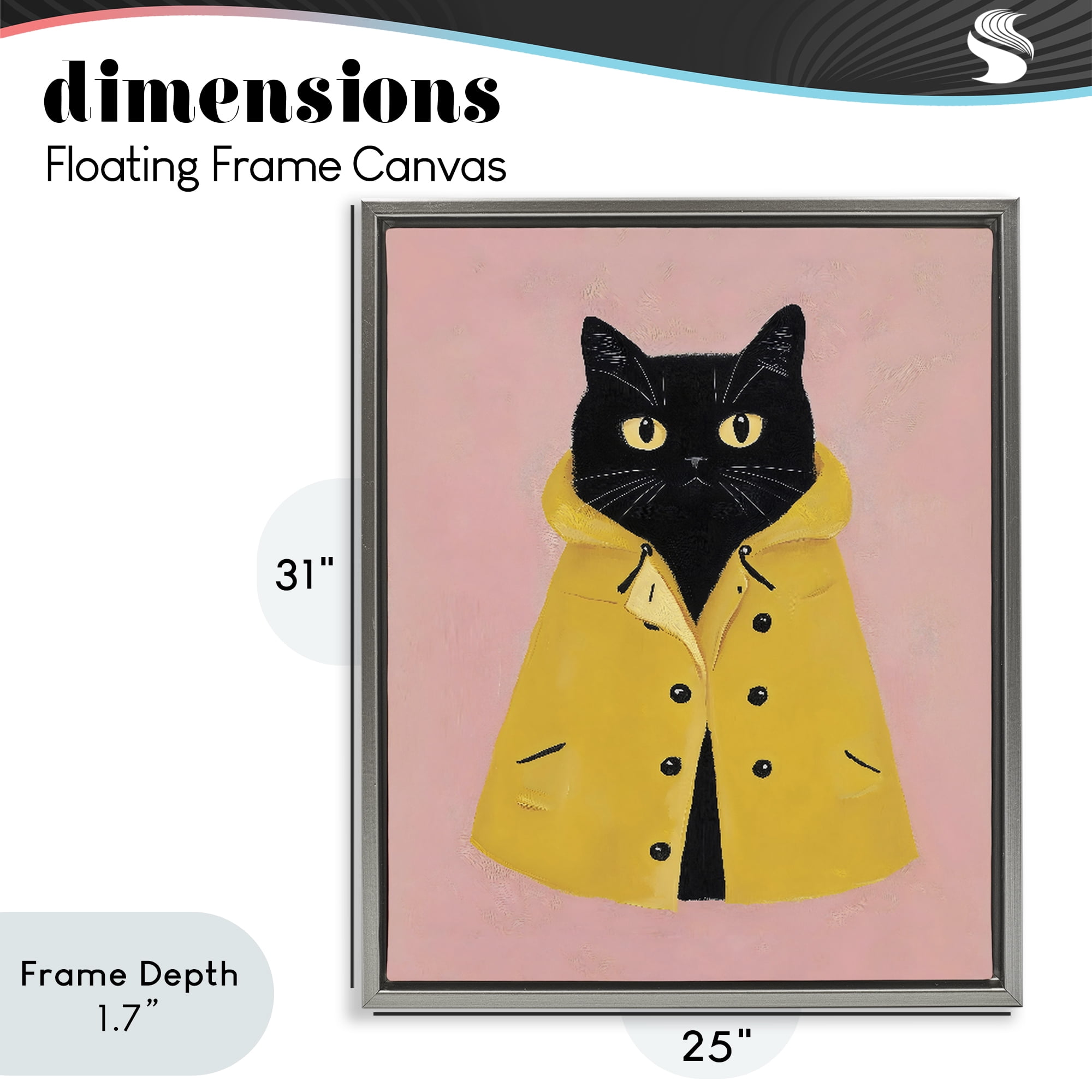 Stupell Industries Black Cat in Yellow Raincoat Gray Framed Floater Canvas Wall Art, design by The Prints Vibe