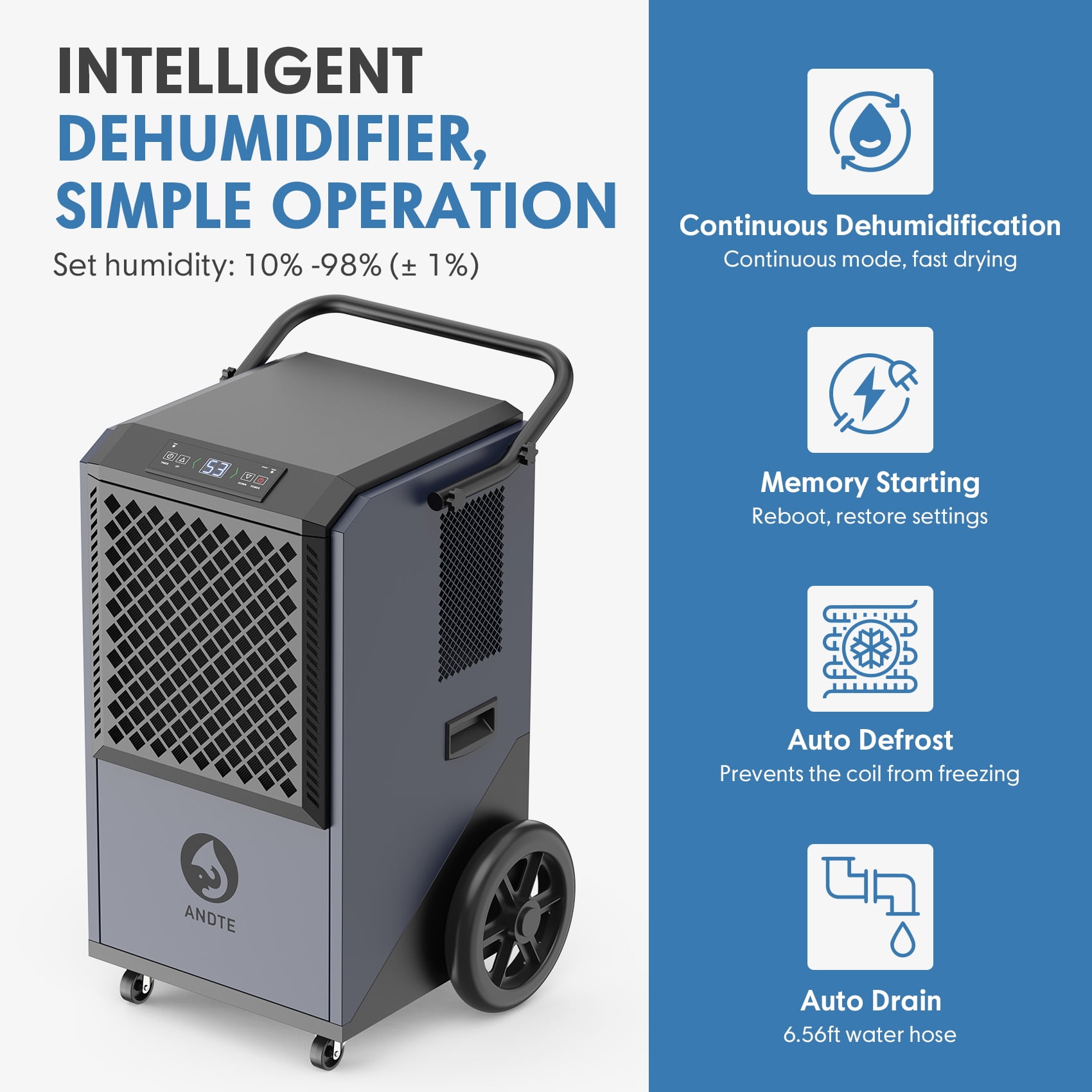 ANDTE 305 Pints Commercial Dehumidifier, Covers up to 5,200 sq. ft, Large Industrial Dehumidifier for Warehouses and Factories