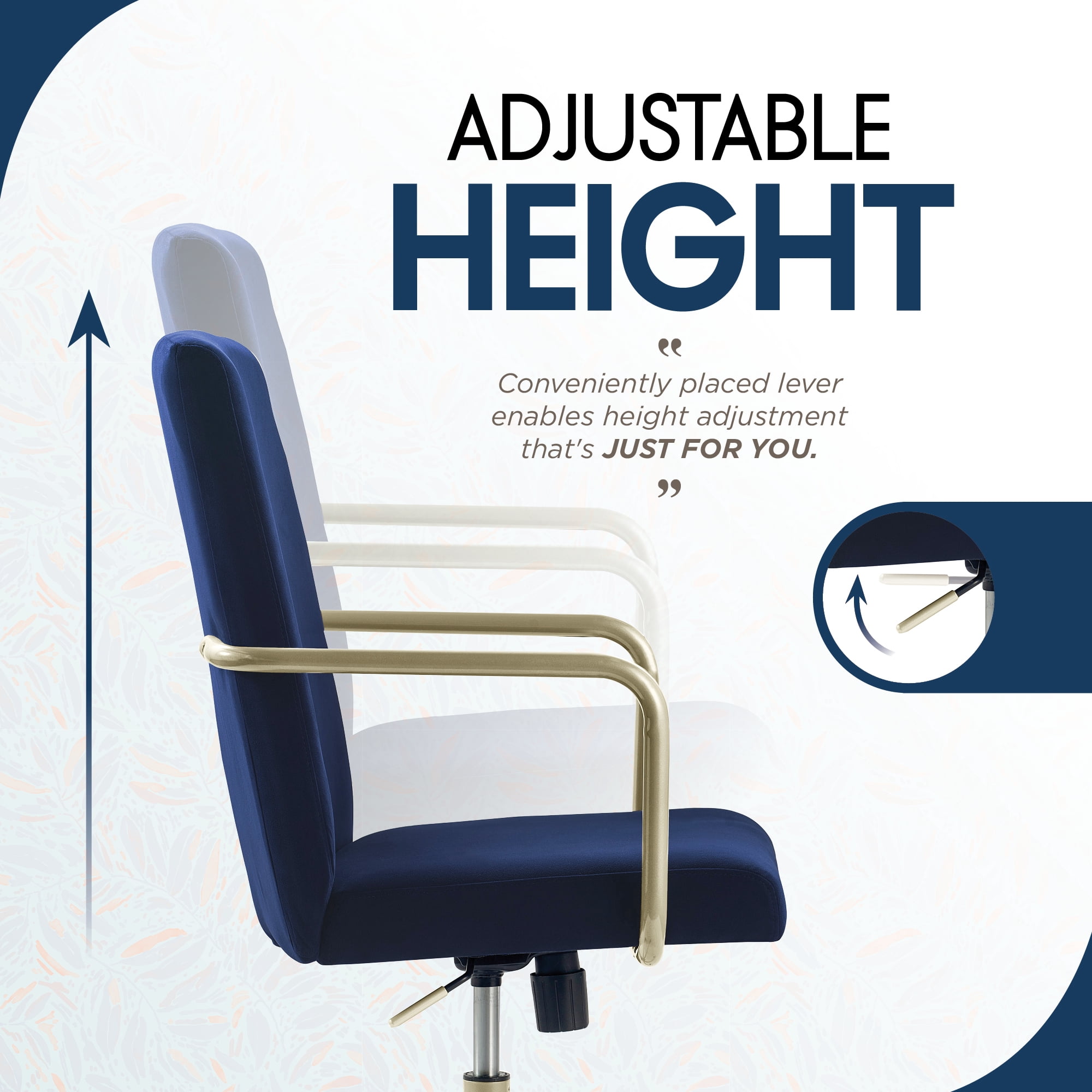 Elle Decor Giselle Modern Home Office Desk Chair, High Back Adjustable Computer Chair with Gold Arms, Base and Wheels, Velvet Fabric, Navy Blue