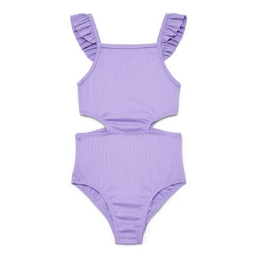 Wonder Nation Girls Cutout Rib Knit One Piece Swimsuit with UPF 50, Sizes 4-18 & Plus