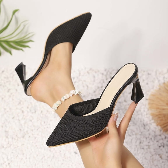 Wowcloth Women's Plus Size High Heel Slides – Breathable Mesh Fashion Pointed Toe Slippers for Casual Versatile Wear