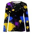 thumbnail image 4 of TENSUNNYD Women T Shirts Loose Fit Daily Summer Print O Neck Tops Long Sleeve Round Neck Tee Shirt Printed Flower Loose Side Split Blouse Tunic Casual Retro Comfort Tee Shirts, 4 of 4