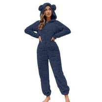 One Piece Pajamas for Women Warm Coral Fleece Hooded Long Sleeve for Fall And Winter Cozy Onesie Romper