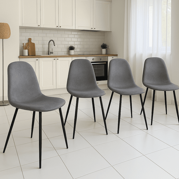 Homy Casa Dining Chair Set of 4, Upholstered Linen-Look Modern Kitchen Seating Chairs, Charcoal Gray