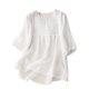 thumbnail image 2 of ICHUANYI Clearance Womens Color Casual Loose Fashion T-ShirtFive Cent Sleeve Button Tops Cotton And Linen Blouse(White, L) ICHUANYI WER2023080909940, 2 of 7