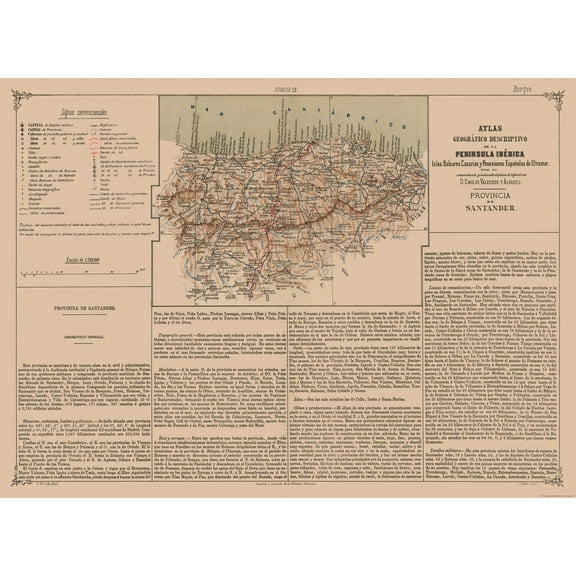 Historic Map - Santander Spain - Valverde 1880 - 31.52 x 23 - Vintage Wall Art