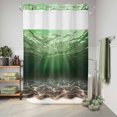 thumbnail image 6 of No Hook Shower Curtain, Dark Green Ocean Waves Shower Curtains for Bathroom with See Through Top Window, Summer Beach Coastal Abstract Waterproof & Washable Bath Curtain Stall 48"x72", 6 of 9