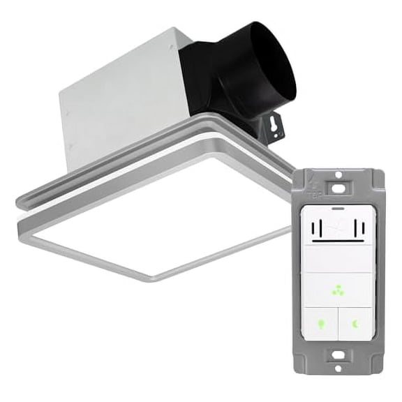 Akicon Exhaust Fan with Light, 90 CFM, 1.5 Sones Bathroom Fan and Humidity Sensor Switch Combo, 15W Dimmable 3CCT LED Light with 5W Night Light Ventilation Fan for Home, Square, Si