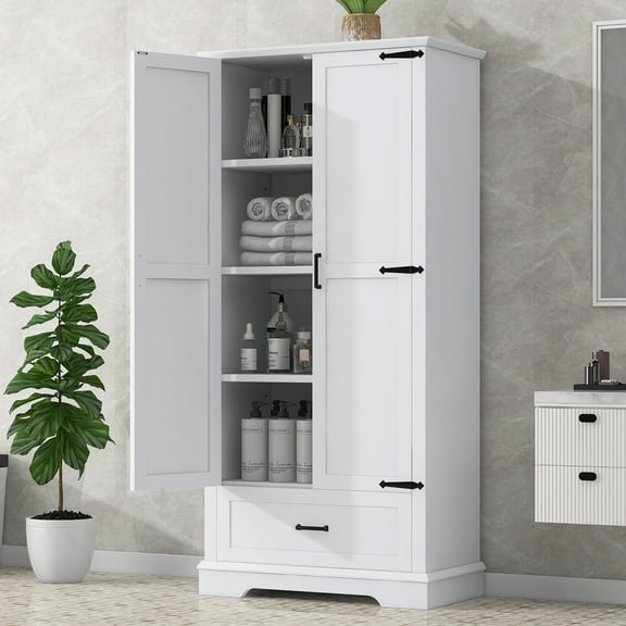 DUOSONG Tall Bathroom Storage Cabinet, Cabinet With Two Doors And One Drawer, Adjustable Shelf, Mdf Board, White White MDF Bath & Faucets Bathroom Storage