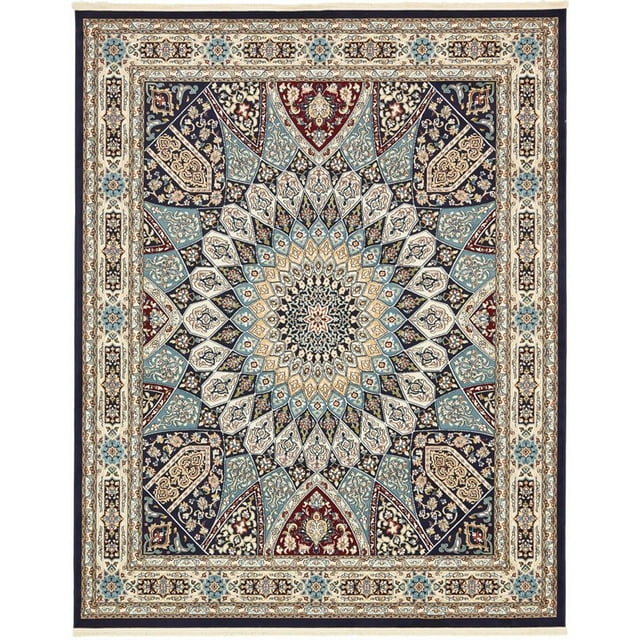 Unique Loom Narenj Medallion Pattern Area Rug 8' x 10' Rectangle Navy Blue/Tan