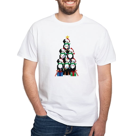 CafePress - Bernese Mt Dog Xmas Tree T Shirt - Men's White Classic Cotton T-Shirts