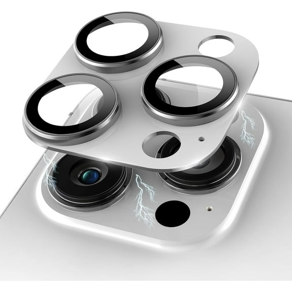 for iPhone 15 Pro/iPhone 15 Pro Max Camera Lens Protector [Full Coverage Metal] 9H Tempered Glass Screen Case Friendly Camera Cover for iPhone 15 Pro Max Titanium Silver