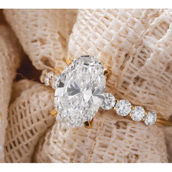 Solitaire Brilliance 2.3CT Oval Moissanite Solitaire Pave Engagement Ring for Women 10k Yellow Gold Ring Size 4