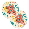 thumbnail image 1 of Carolines Treasures CJ2001-HCARC Lettre H Rétro Turquoise Orange Instruments de Musique Initial Ensemble de 2 Tasses Titulaire Voiture Coaster, 1 of 1
