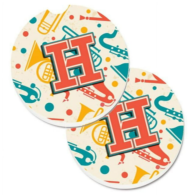 Carolines Treasures CJ2001-HCARC Lettre H Rétro Turquoise Orange Instruments de Musique Initial Ensemble de 2 Tasses Titulaire Voiture Coaster