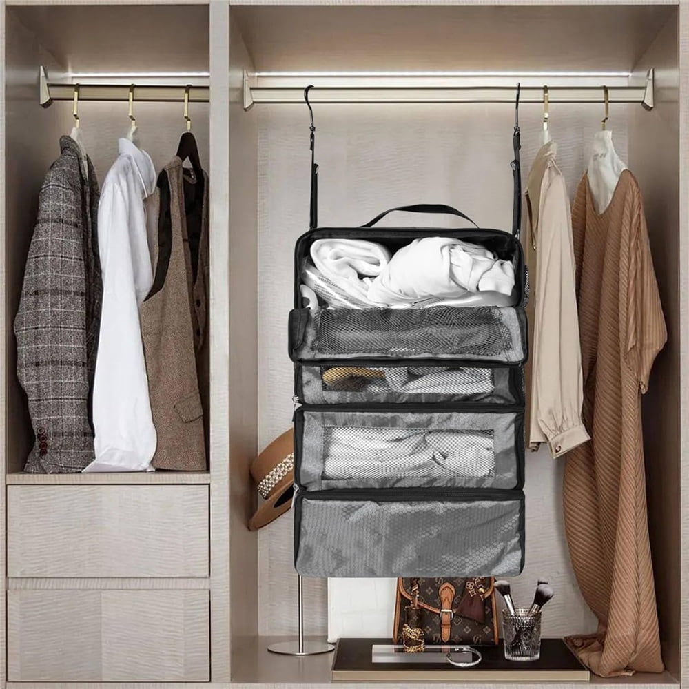 Sugagale Collapsible Hanging Travel Organizer, Portable Luggage Packing Cubes for Carry On Suitcase, Breathable Travel Shelves Organizer