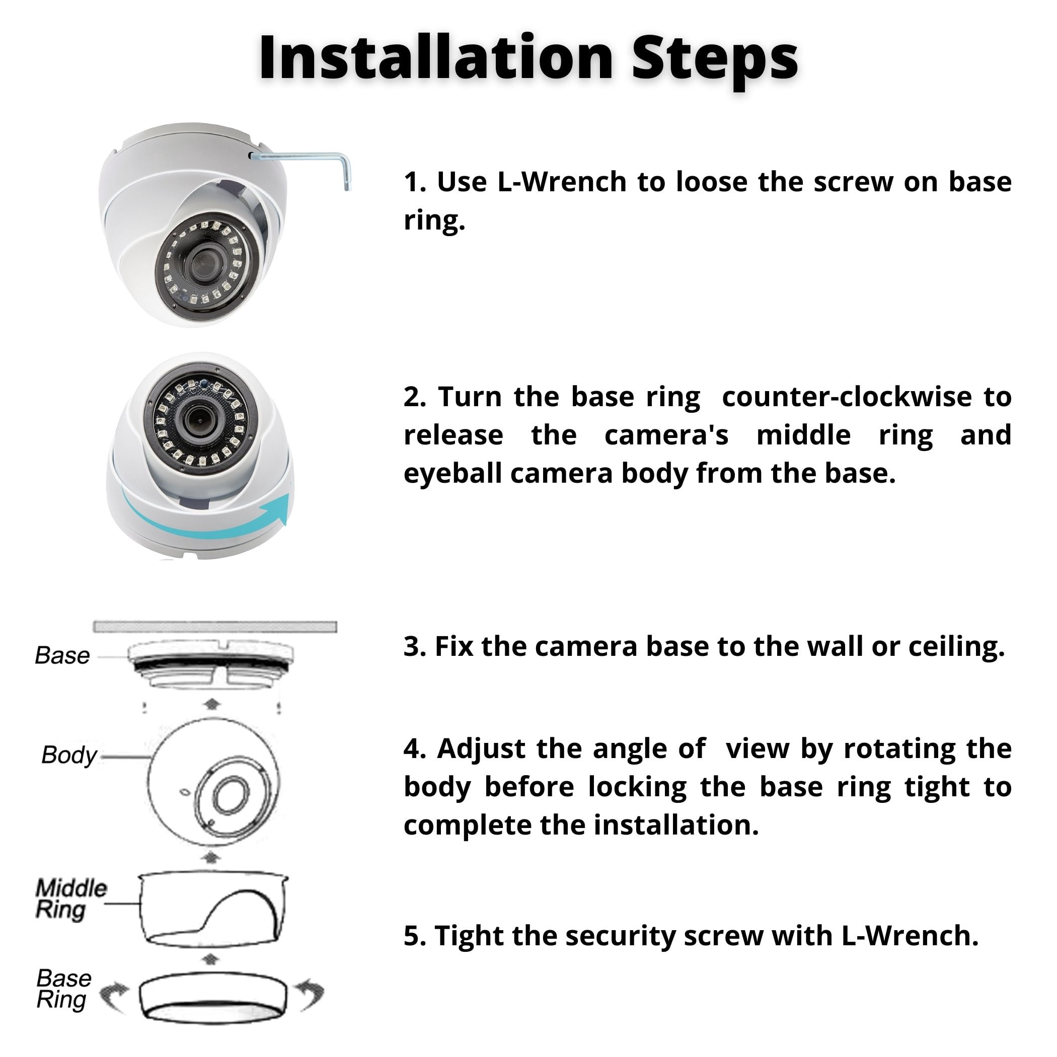Evertech 4 Pcs 1080p HD AHD TVI CVI Analog Indoor Outdoor Dome Security Cameras with Wires and Power Supply