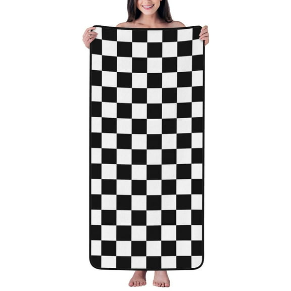 Cotton Bath Towels for Bathroom - Chessboard Checkerboard black white Microfiber Quick Dry Towels for Body Bath Sheets, Personalized Beach Towel, Soft Shower Towels for Travel Home Beach 27*55in