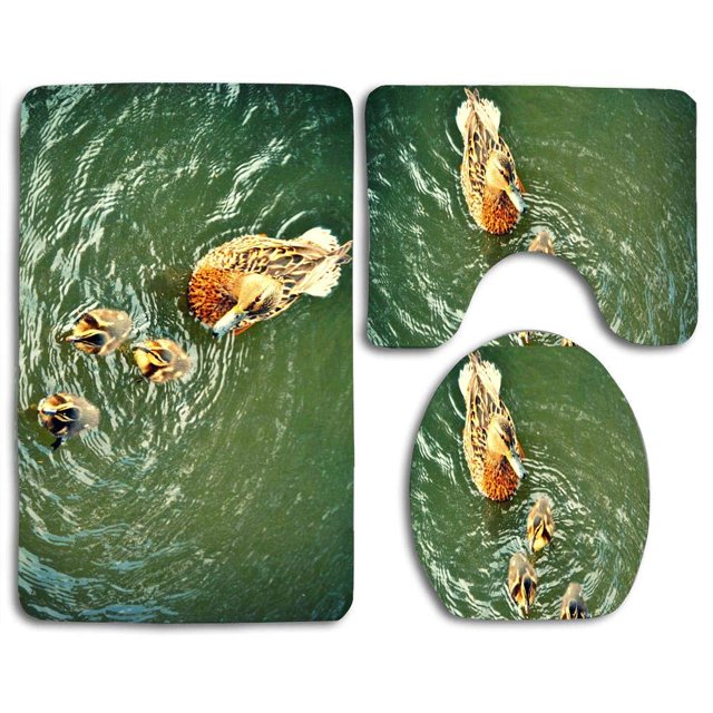 ABPHQTO Patitos Juego de alfombras de baño de 3 piezas Alfombra de baño Alfombra de contorno y tapa de inodoro