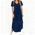thumbnail image 1 of TIMIFIS Robe d'Été à Manches Courtes pour Femme, Couleur Unie, Col en V, Robe Maxi, Vacances, Plage, Robes Soleil avec Poches, 1 of 6