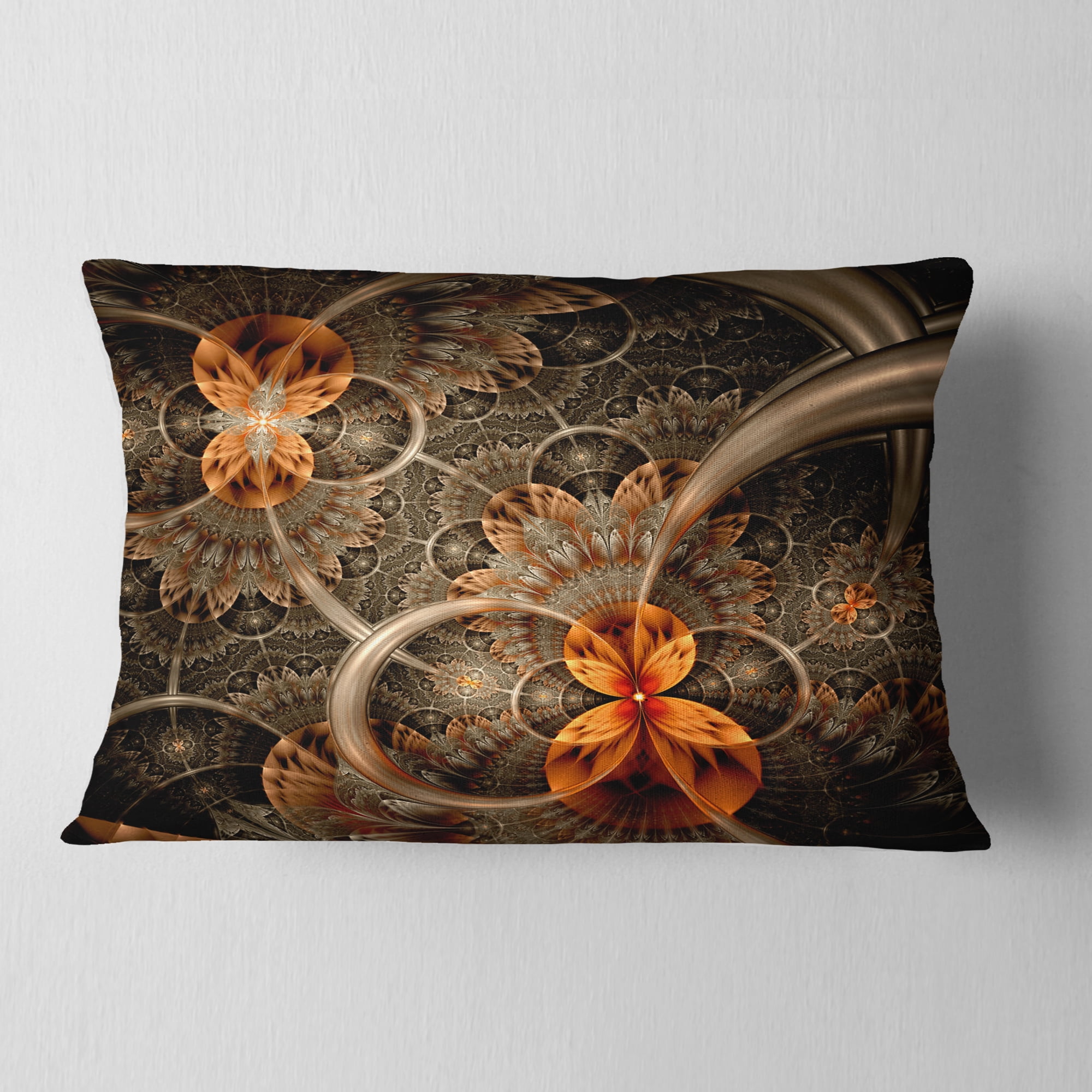 Designart Dark Orange Symmetrical Flower - Abstract Throw Pillow - 12x20