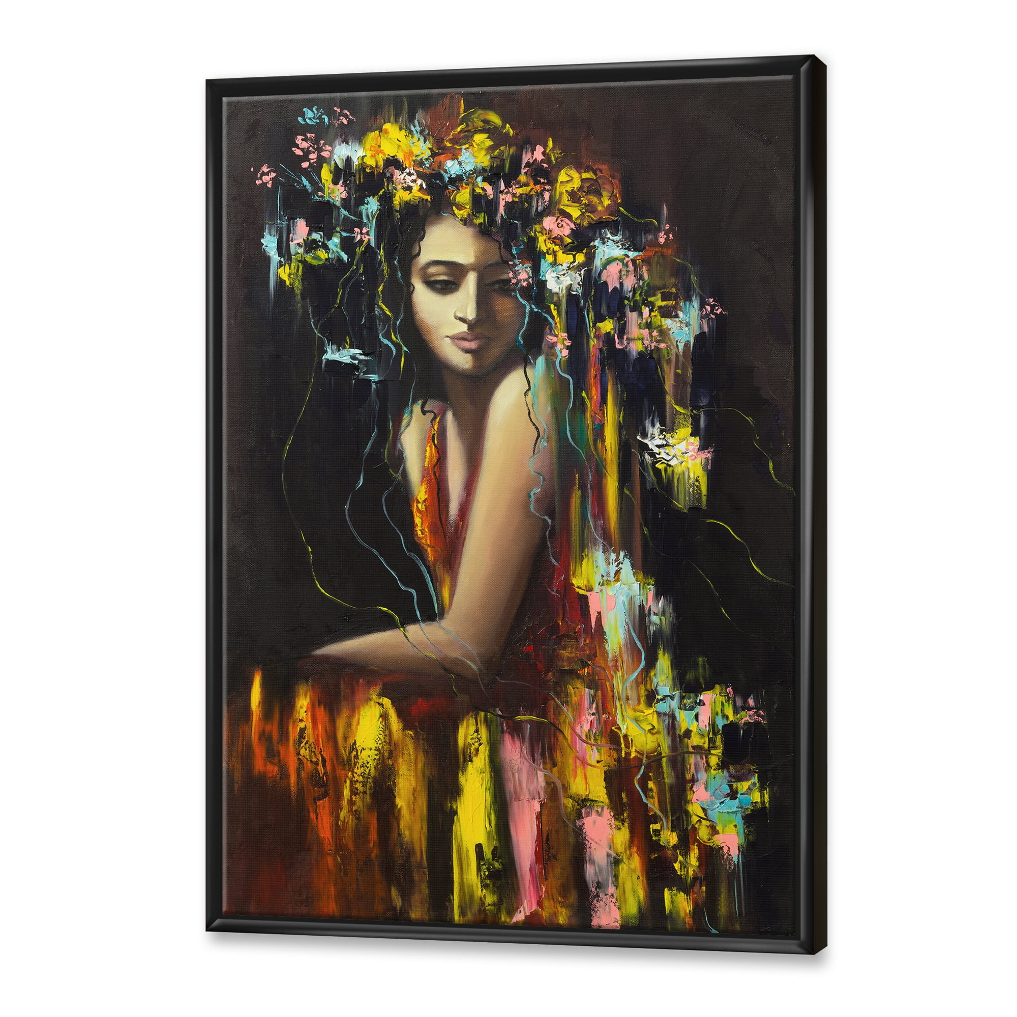 Designart 'Modern Portrait Of A Young Girl' Modern Framed Canvas Wall Art Print