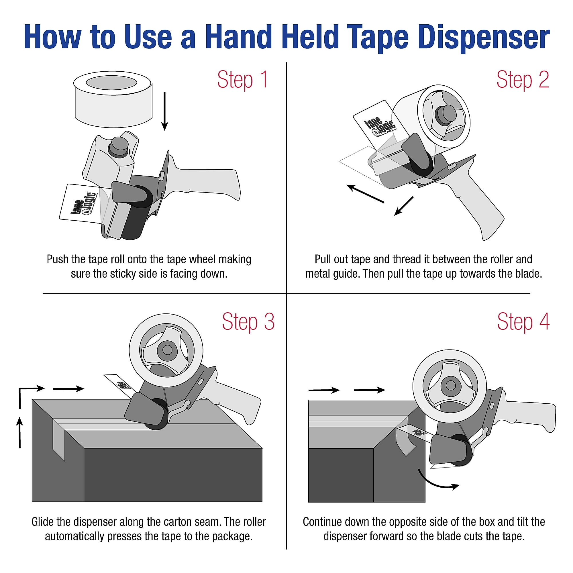 Heavy-Duty Carton Sealing Tape Dispenser, 2", Blue/White, 1/Each TDHD2
