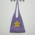 thumbnail image 2 of Bolsa coreano para mujer, de hombro de punto, de playa de malla hueca (púrpura) Ehuebsd Para Estrenar, 2 of 6