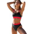 thumbnail image 1 of XINQIHANG Women High Waisted Bikini Set Sports Color Block Swimsuit Scoop Neck Cheeky Bathing Suit, 1 of 6