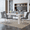 Dark Gray,Silver,White, variant on 9 Piece Dining Set for 8, Modern Faux Marble Table with 8 Dark Gray PU Chairs, White Wood Grain Tabletop with Silver Arched Metal Legs for Kitchen Restaurant