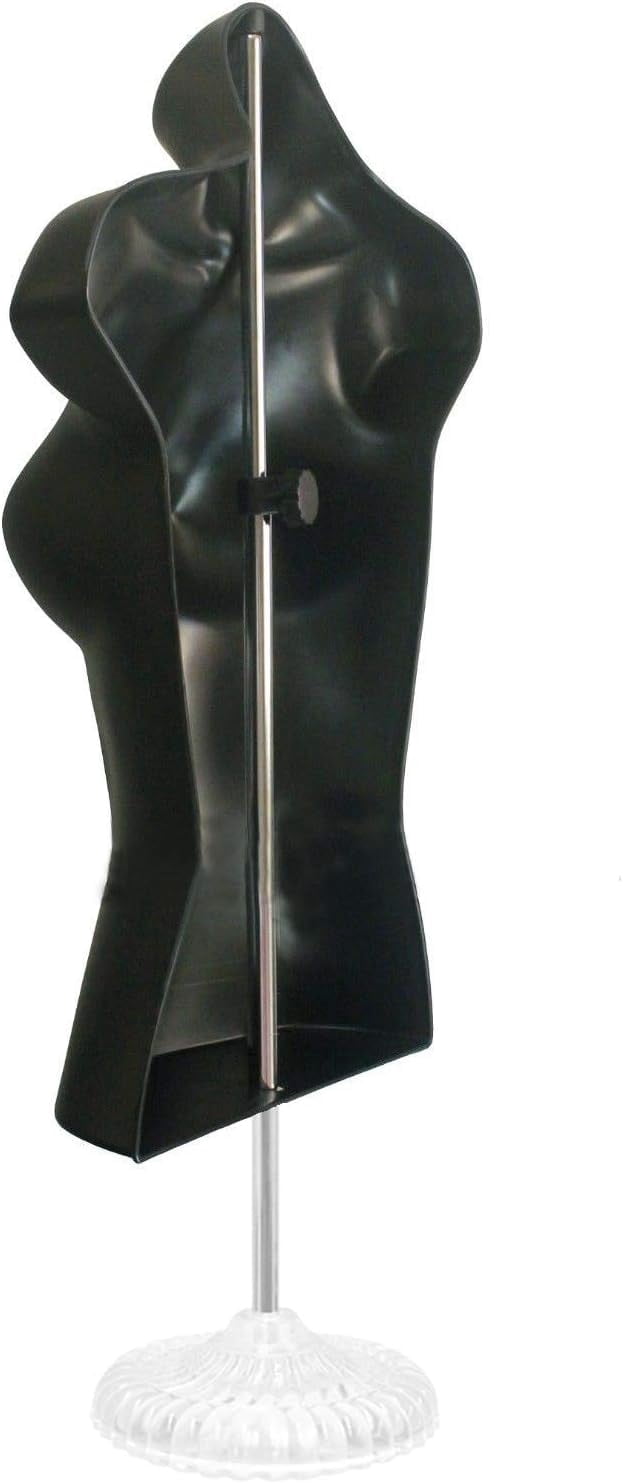 Black Female + White Female Hollow Back Mannequin Torso Set w/ Acrylic Stand with Metal Pole & Hanging Hook, S-M Sizes