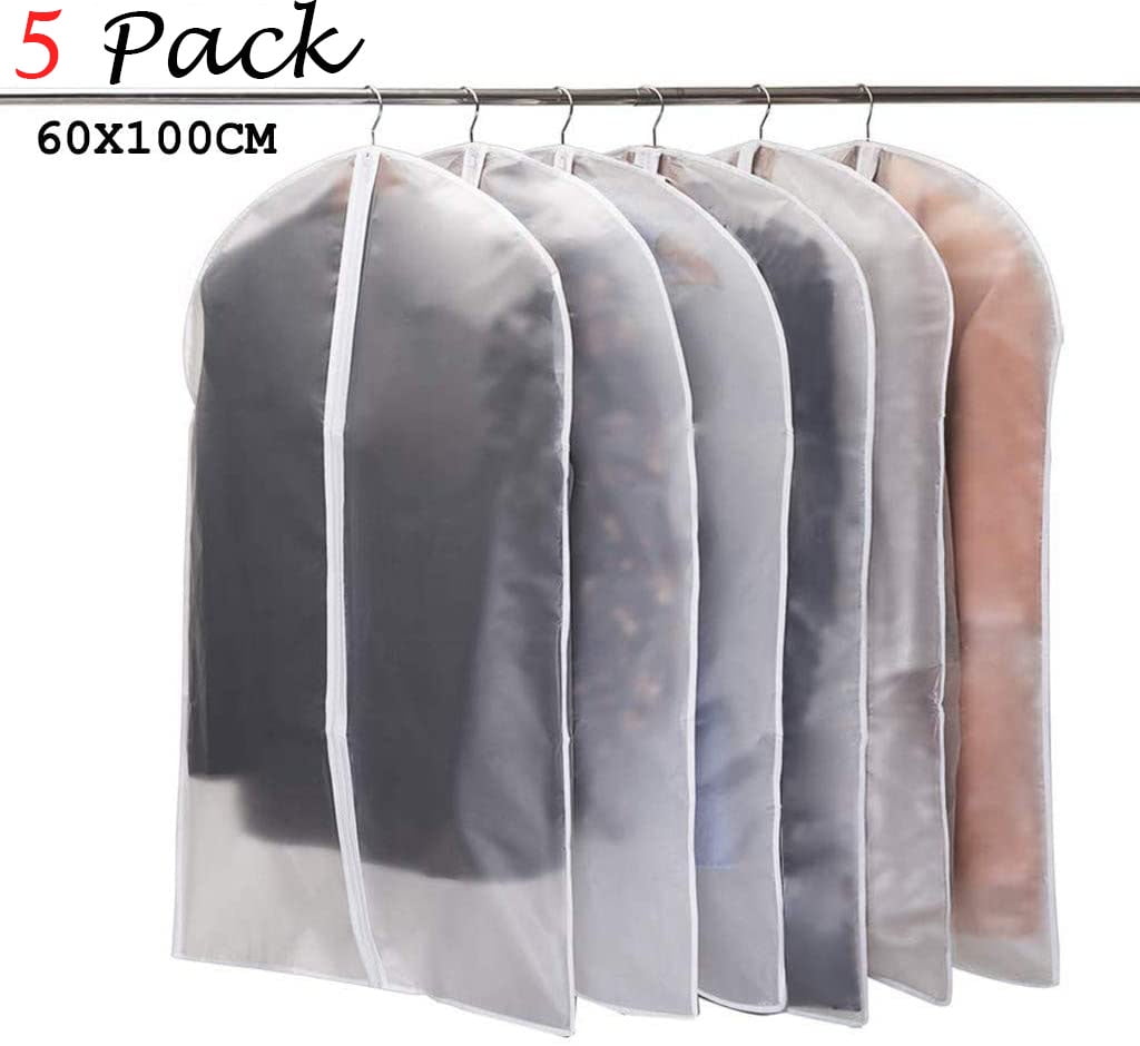 JIESMART Thickening Translucent Hanging Garment Bag Suit Bags wih Study Full Zipper for Closet Storage Chrismats Print Travel Clear Plastic Cover for Clothes Storage Cartoons Print 24X32-5pcs