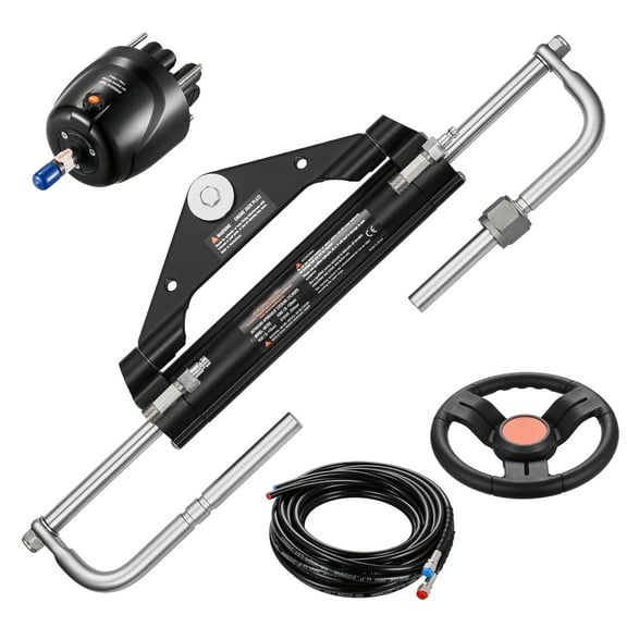 KFFKFF 150HP Marine Hydraulic Steering System, Boat Hydraulic Steering Gear with 13.5-inch Steering Wheel, Helm Pump, Hydraulic Cylinder & Pair of 26FT Tubes