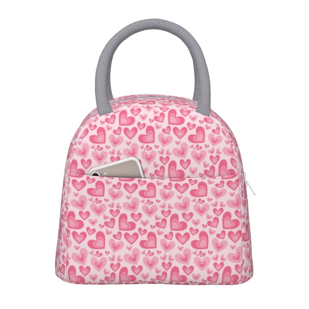 Fotbe pink heart Bolsa de Almuerzo con Estampado, Lonchera Aislada, Contenedor de Comida Reutilizable Tipo Cooler a Prueba de Fugas