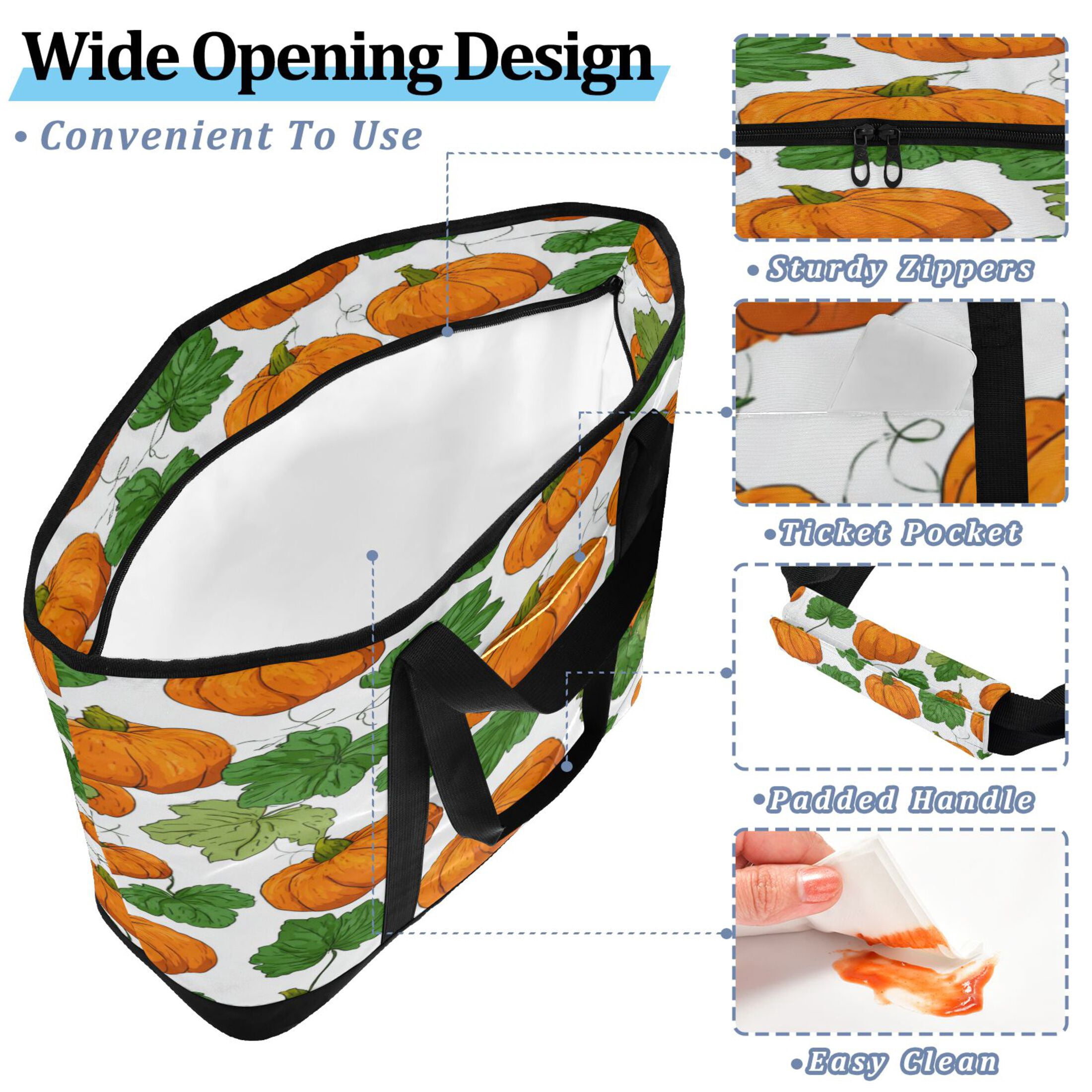 Extra-Large Wide Opening Design Capacity Hand-Held Ice Pack Thickened Insulation Layer For Long-Lasting Cold Retention For Outdoor Shopping Picnics And Camping Orange Pumpkins