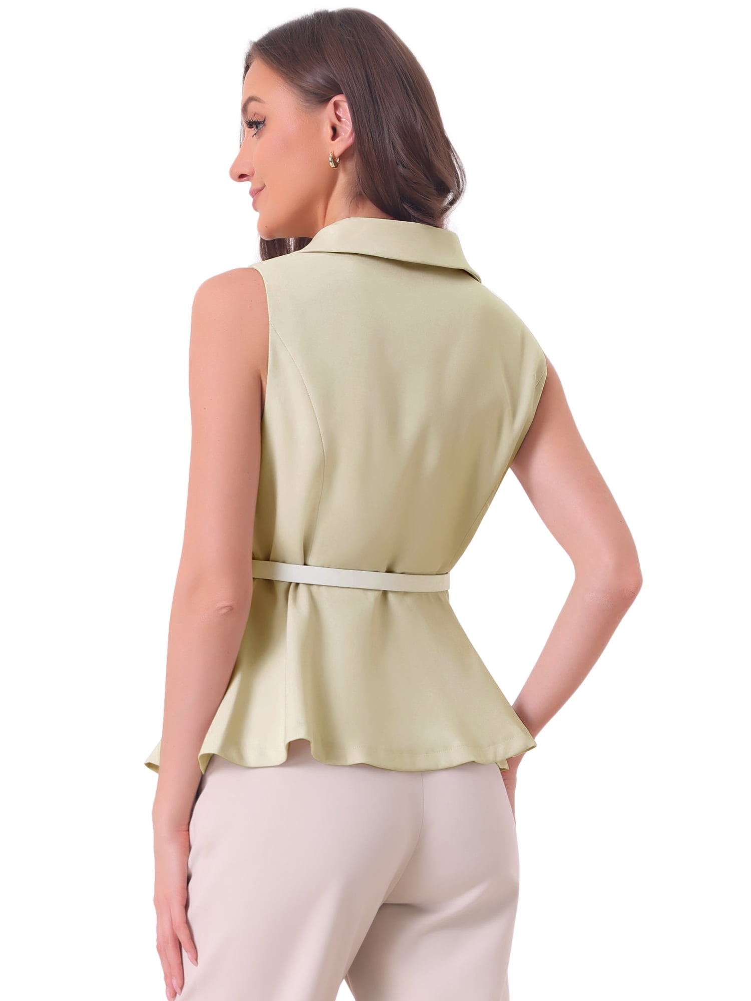 DARING DIVA Women's Lapel Collar Button Down Sleeveless Blazer L Beige