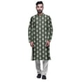 thumbnail image 1 of Atasi Printed Long Kurta For Men With White Churidar Pyjama Set Traditional Wear, 1 of 1