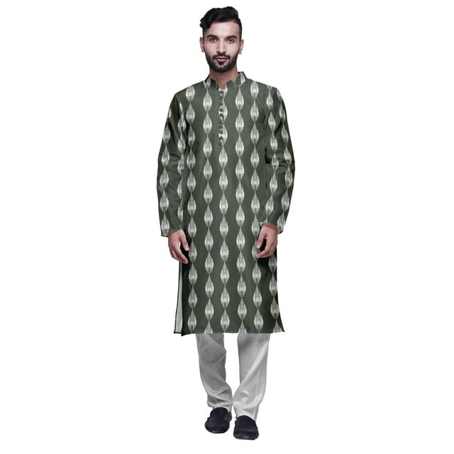 Atasi Kurta Long Imprimé pour Hommes avec Ensemble de Pyjama Churidar Blanc Tenue Traditionnelle
