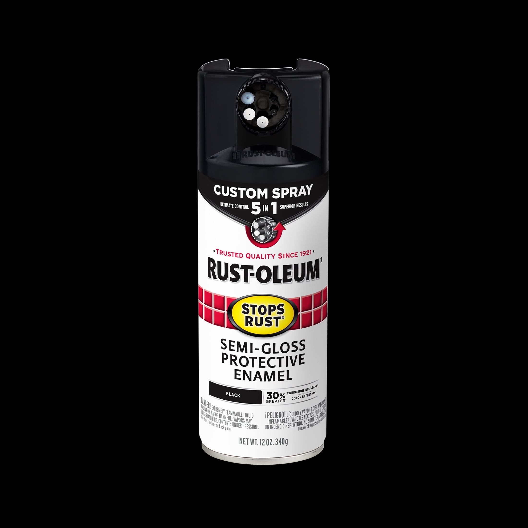 (6 pack) Black, Rust-Oleum Stops Rust Custom Sprays 5 in 1 Semi-Gloss Spray Paint-376909, 12 oz