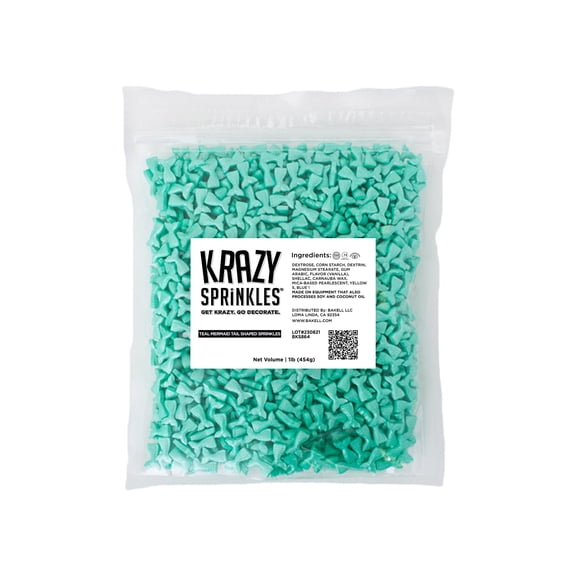 Krazy Sprinkles - Edible Teal Mermaid Tail Shapes - Bold Cake Decoration, 1lb Bag