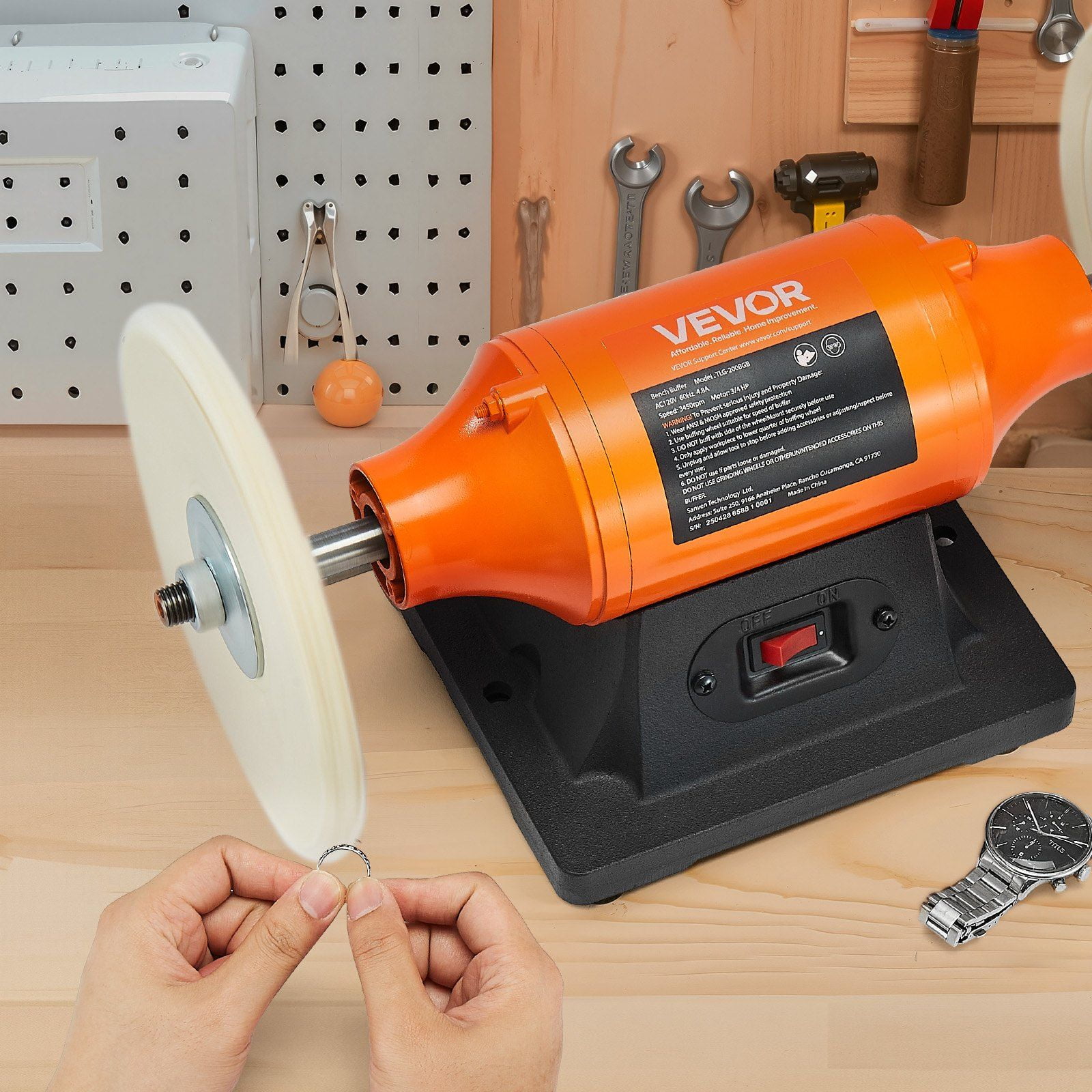 Professional 8" Bench Buffer Machine, 3/4 HP 3450RPM, for Polishing Metal, Automotive, Wood, and Jewelry