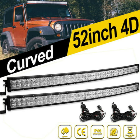 2x Curved 52Inch 700W LED Light Bars Spot Flood Offroad Truck Boat 4X4 +Harness for Trucks Tractor Jeep ATV, 2 Year