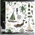 thumbnail image 3 of Ambesonne Nautical Shower Curtain, Pastel Colors Lighthouse, 69"Wx84"L, Dark Green and Brown, 3 of 4