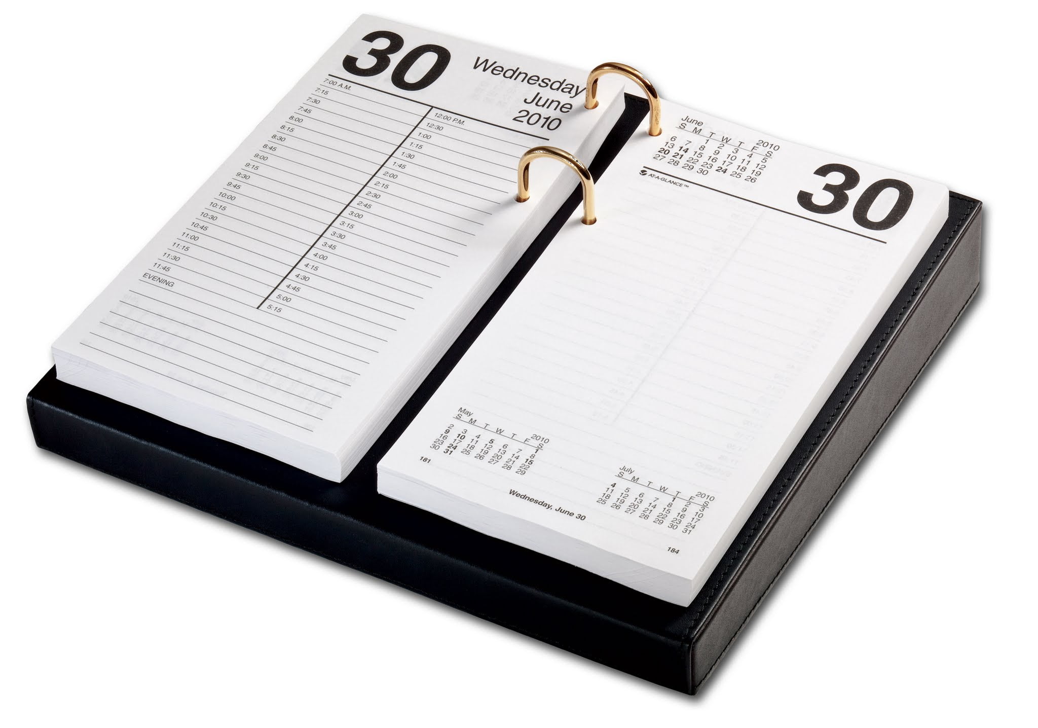Classic Black Leather 3.5 x 6 Calendar Holder with Gold Accents