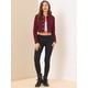 thumbnail image 3 of Chaqueta vaquera para mujer Chaqueta vaquera recortada lavada con botones deshilachados borgoña M, 3 of 6
