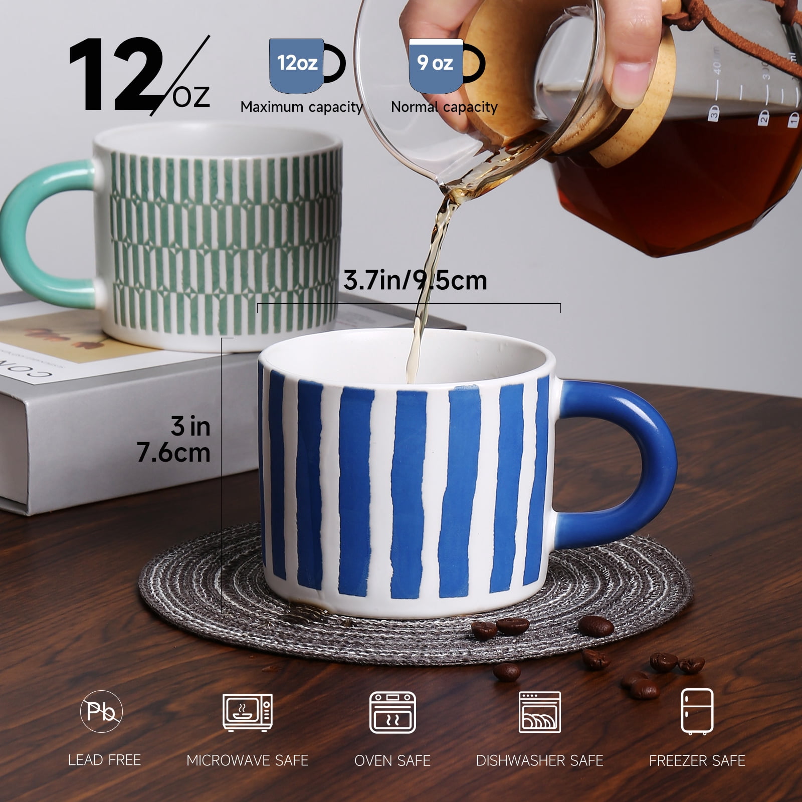 ALOFMO Ceramic Coffee Mugs Set of 4,12oz  Coffee Cups with Handles, Tea Cups, Cappuccino Cup, Latte Cup, Microwave cups for Home Office