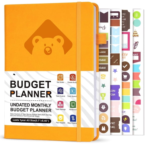 Budget Planner & Monthly Bill Organizer - Monthly Financial Book with Pockets Expense Notebook. Monthly Budgeting Organizer, Finance Logbook & Accounts Book, Bill , A5(Orange)